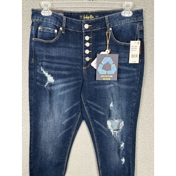 Indigo Rein Women's 5 Button Curvy Crops Denim Jeans Distressed 15 Dark Blue NWT - Picture 2 of 8